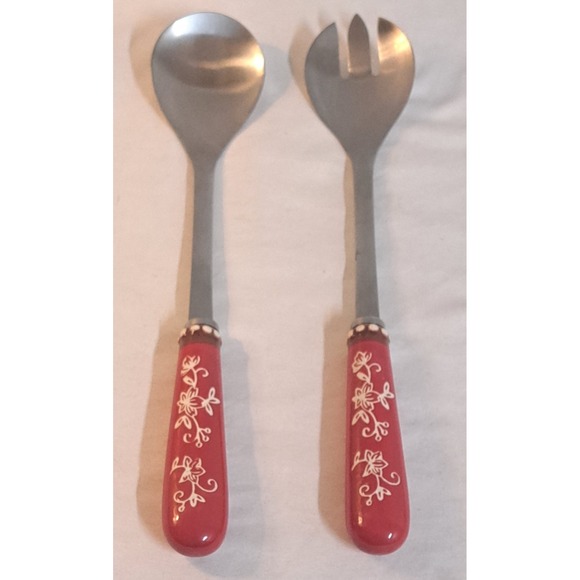 Temp-tations by Tara Other - Temp-tations by Tara Floral Lace Cranberry Salad Serving Set Spoon & Fork...